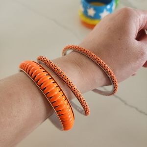 Set of 3 Orange with Black Details Metal Bangle Bracelets Lightweight